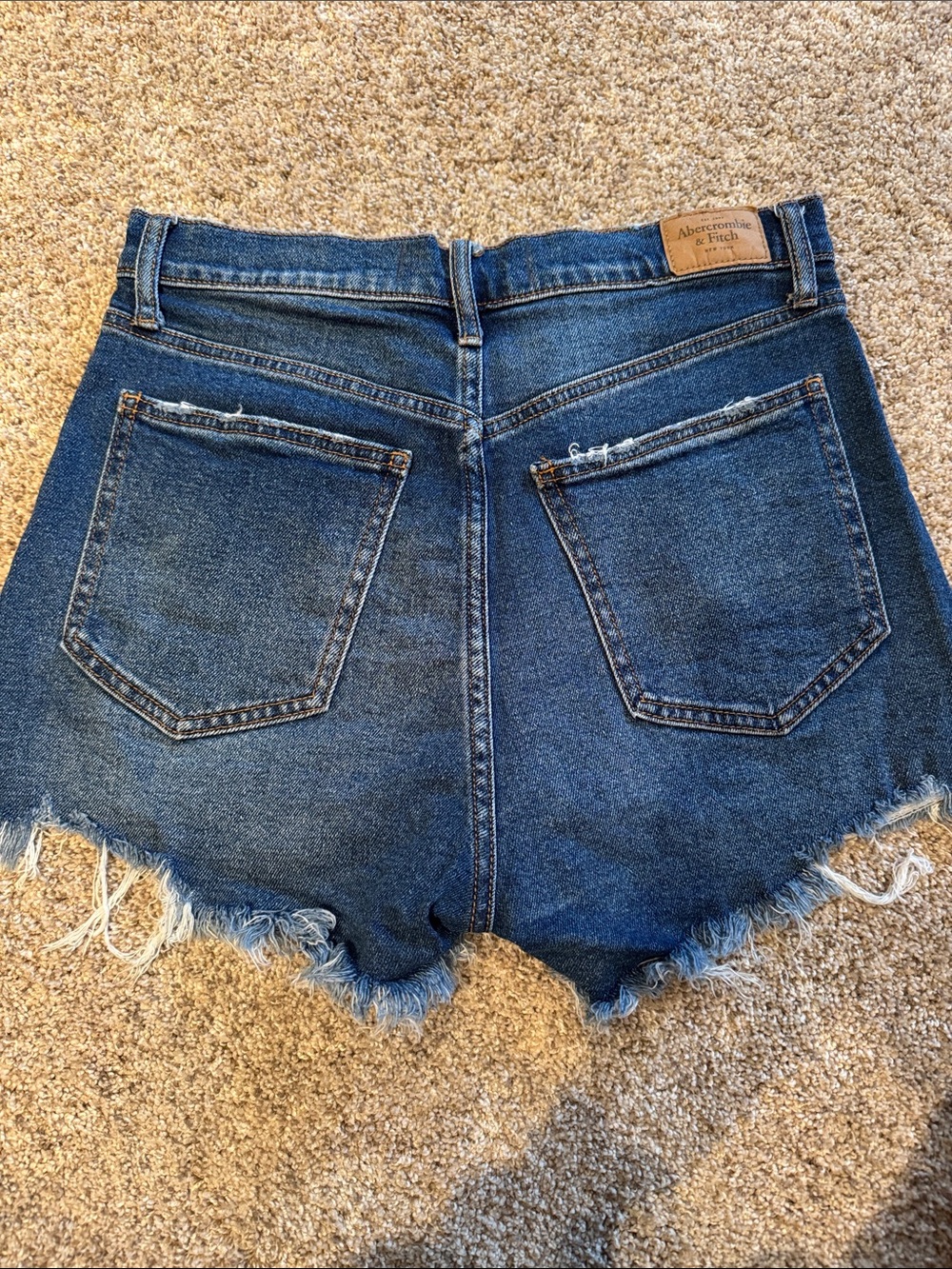 Abercrombie & Fitch Dark Blue Frayed-Hem Denim Shorts